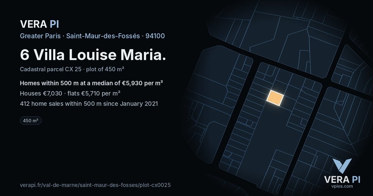 6 Villa Louise Maria, Saint-Maur-des-Fossés at night – the plot lit, the parcels around coloured by the prices near them