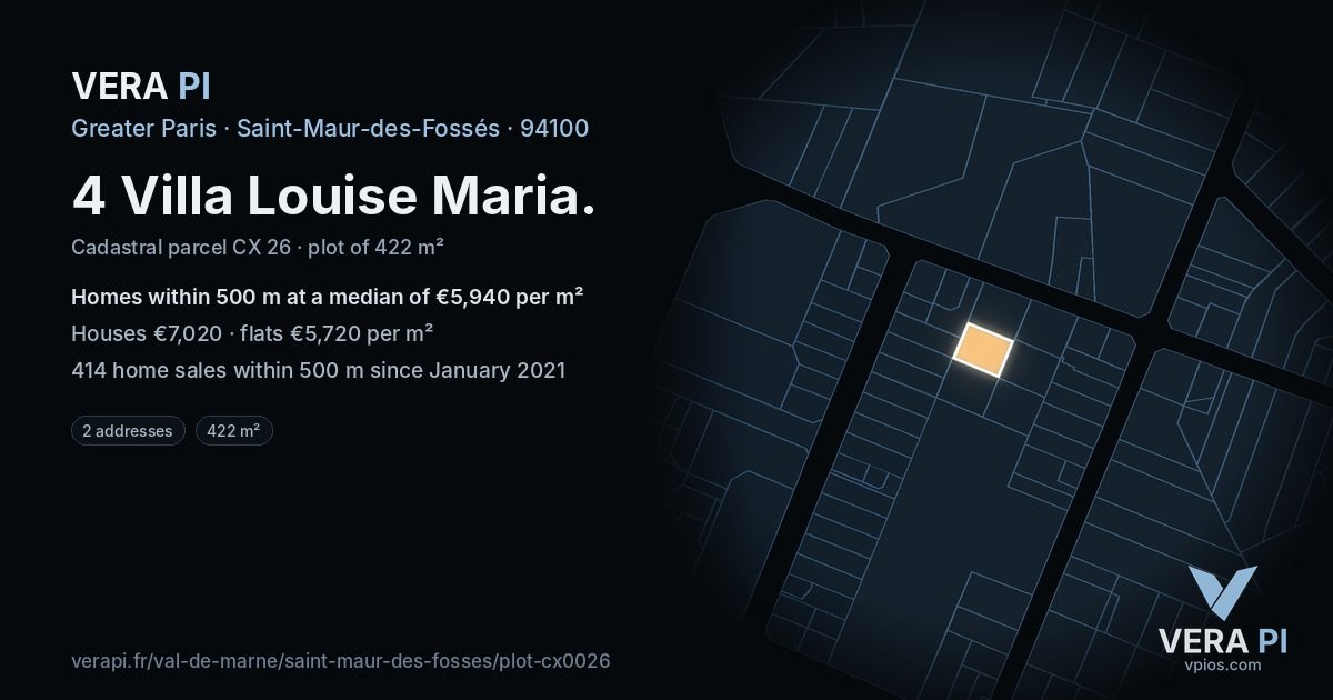4 Villa Louise Maria, Saint-Maur-des-Fossés at night – the plot lit, the parcels around coloured by the prices near them