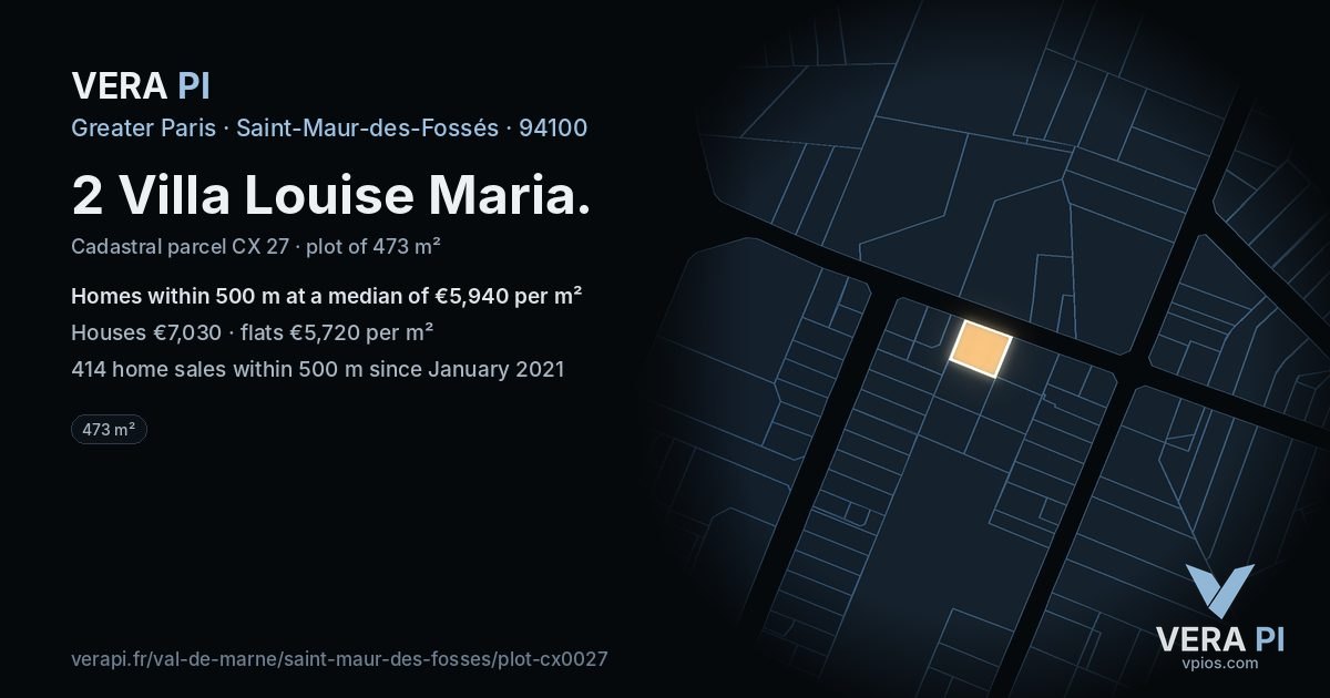 2 Villa Louise Maria, Saint-Maur-des-Fossés at night – the plot lit, the parcels around coloured by the prices near them