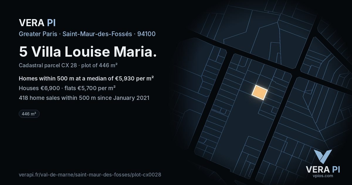 5 Villa Louise Maria, Saint-Maur-des-Fossés at night – the plot lit, the parcels around coloured by the prices near them