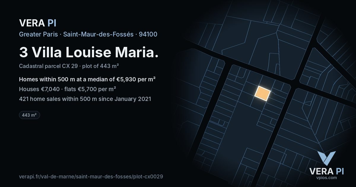 3 Villa Louise Maria, Saint-Maur-des-Fossés at night – the plot lit, the parcels around coloured by the prices near them