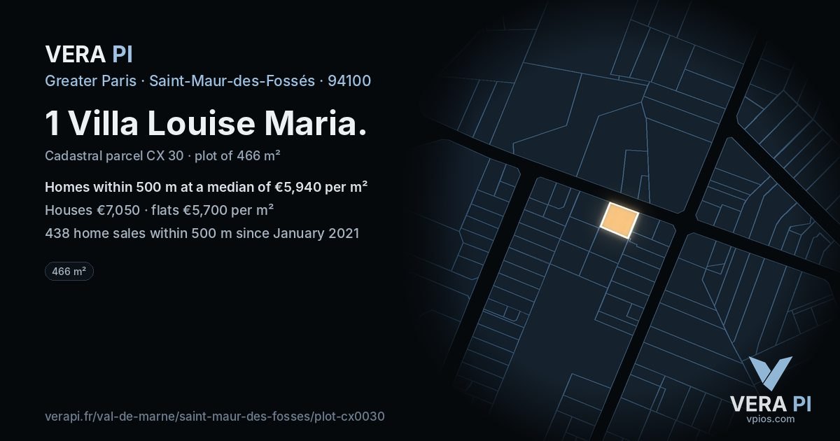 1 Villa Louise Maria, Saint-Maur-des-Fossés at night – the plot lit, the parcels around coloured by the prices near them