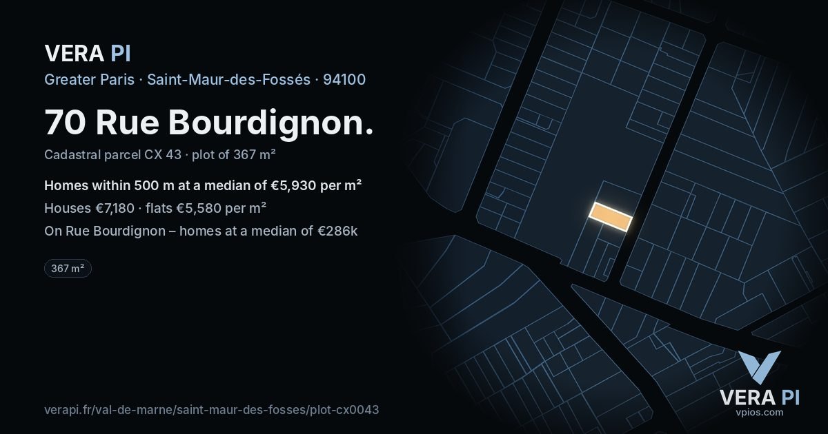 70 Rue Bourdignon, Saint-Maur-des-Fossés at night – the plot lit, the parcels around coloured by the prices near them