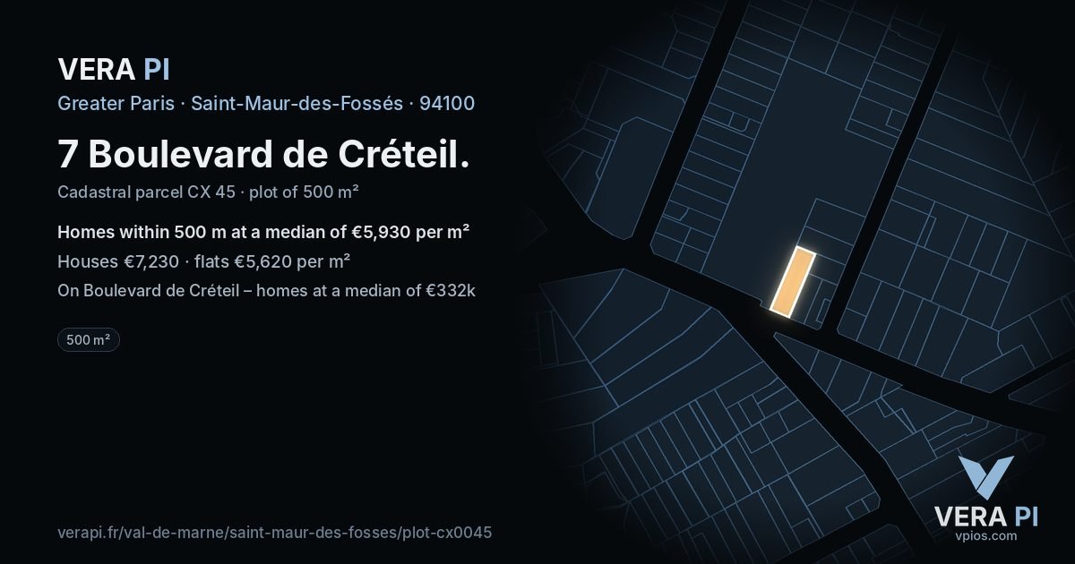 7 Boulevard de Créteil, Saint-Maur-des-Fossés at night – the plot lit, the parcels around coloured by the prices near them