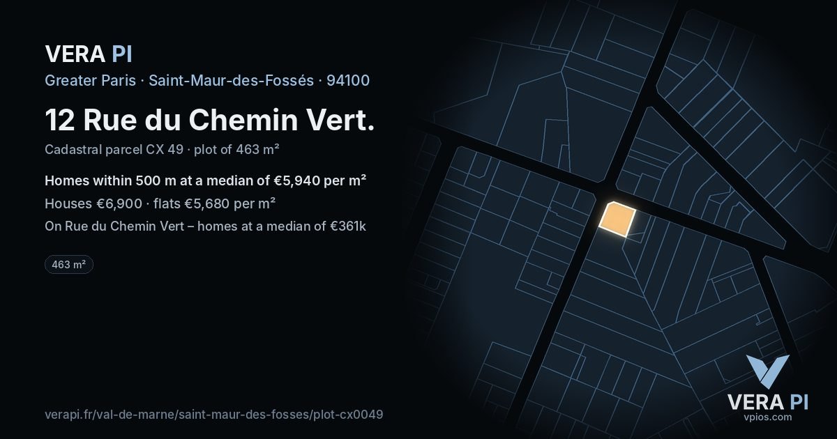 12 Rue du Chemin Vert, Saint-Maur-des-Fossés at night – the plot lit, the parcels around coloured by the prices near them
