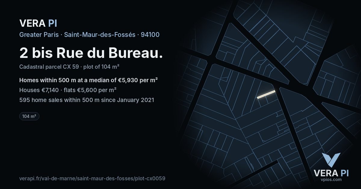 2 bis Rue du Bureau, Saint-Maur-des-Fossés at night – the plot lit, the parcels around coloured by the prices near them