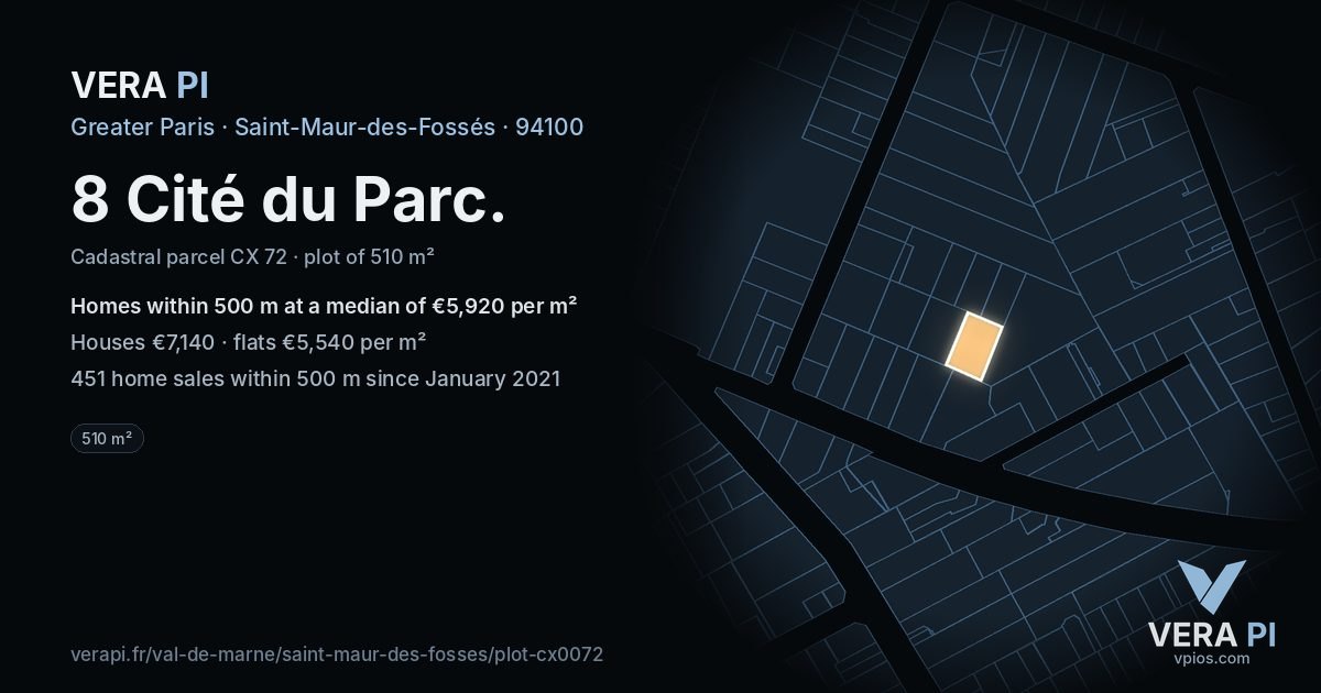 8 Cité du Parc, Saint-Maur-des-Fossés at night – the plot lit, the parcels around coloured by the prices near them