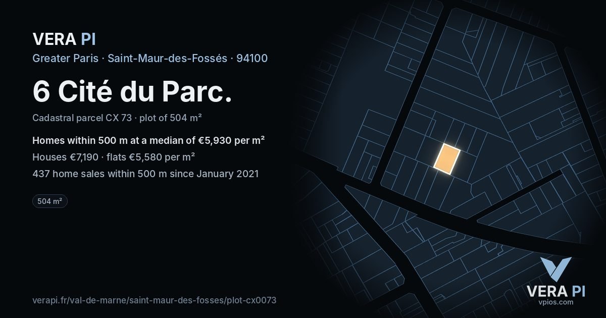 6 Cité du Parc, Saint-Maur-des-Fossés at night – the plot lit, the parcels around coloured by the prices near them