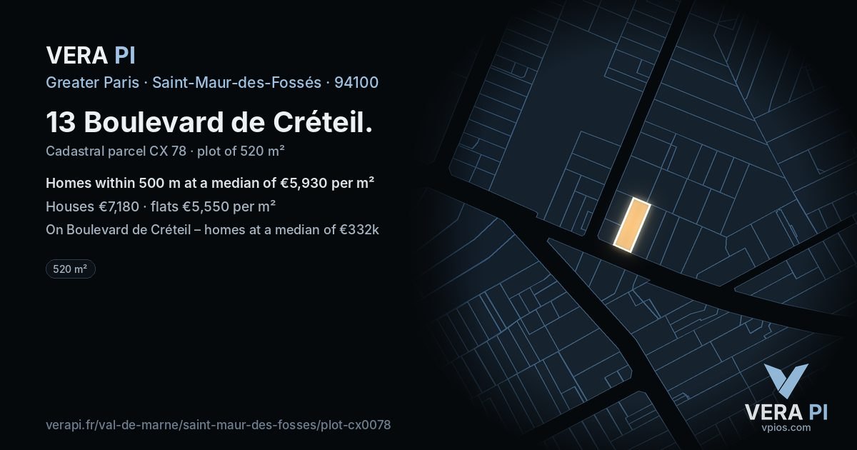 13 Boulevard de Créteil, Saint-Maur-des-Fossés at night – the plot lit, the parcels around coloured by the prices near them