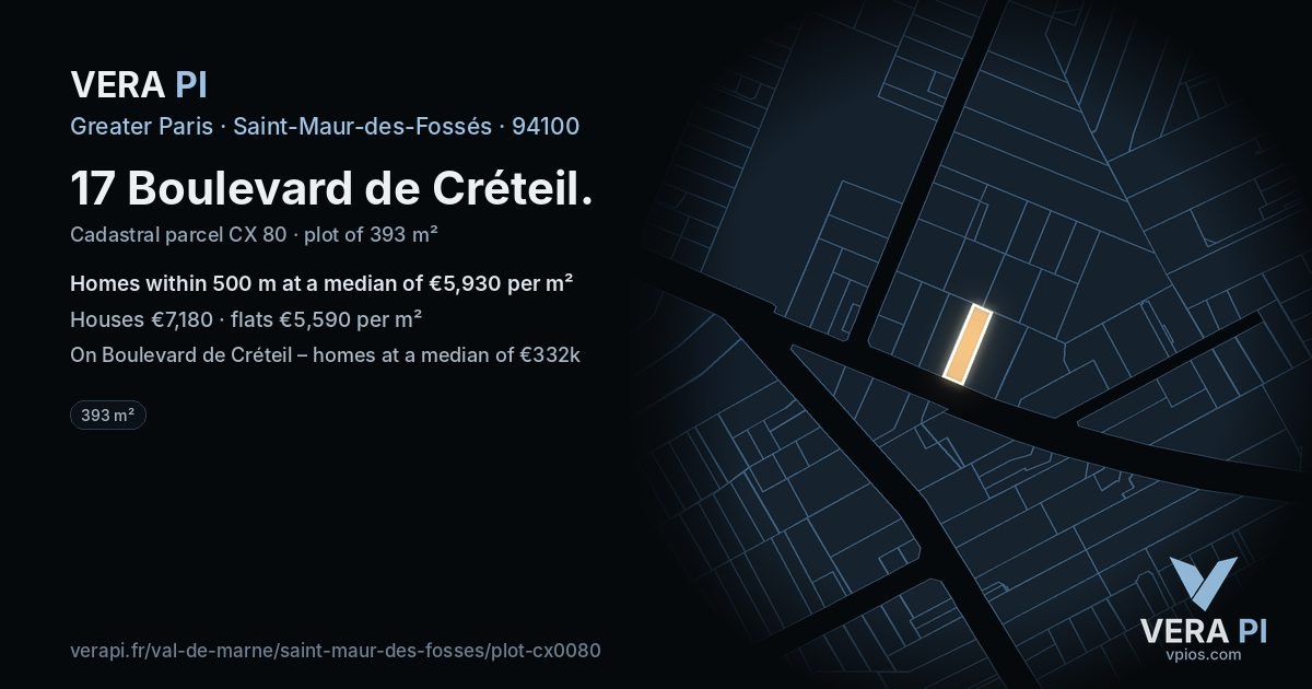 17 Boulevard de Créteil, Saint-Maur-des-Fossés at night – the plot lit, the parcels around coloured by the prices near them