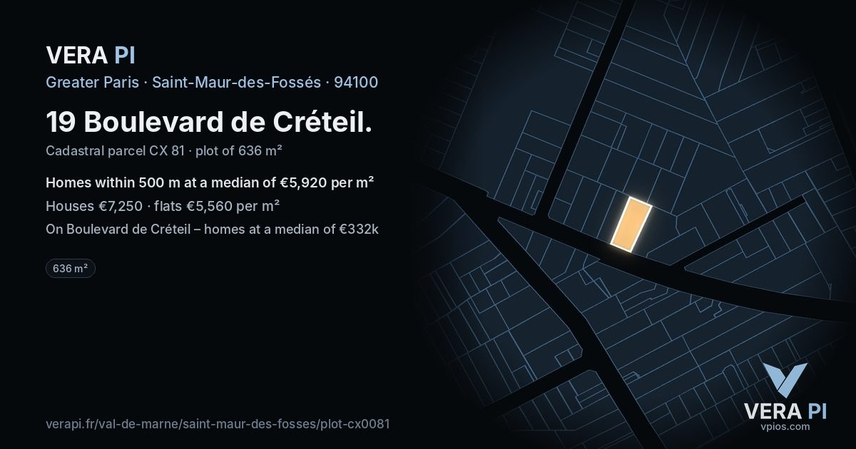 19 Boulevard de Créteil, Saint-Maur-des-Fossés at night – the plot lit, the parcels around coloured by the prices near them