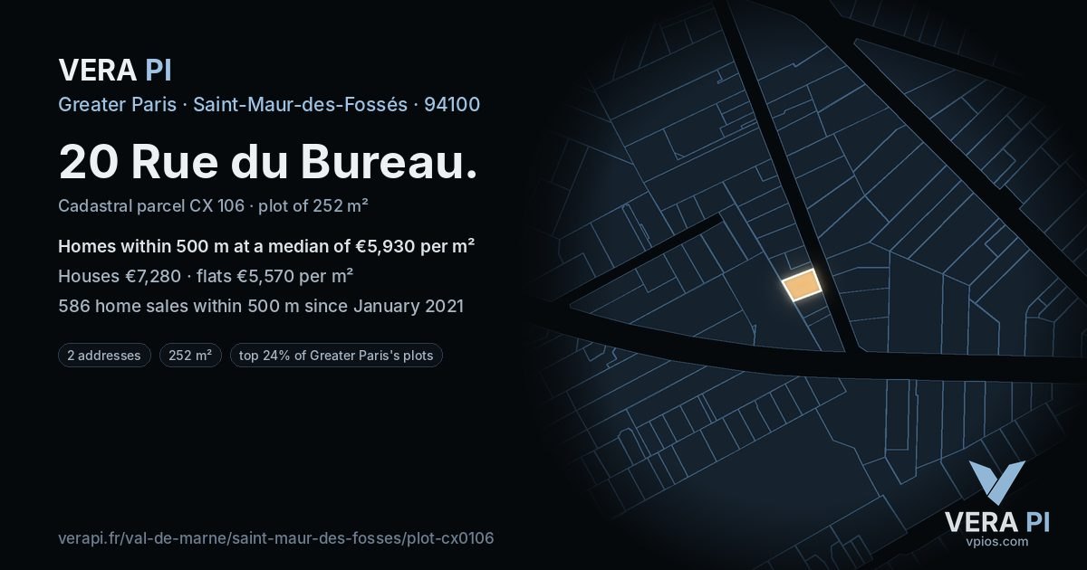 20 Rue du Bureau, Saint-Maur-des-Fossés at night – the plot lit, the parcels around coloured by the prices near them