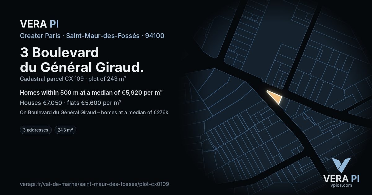 3 Boulevard du Général Giraud, Saint-Maur-des-Fossés at night – the plot lit, the parcels around coloured by the prices near them
