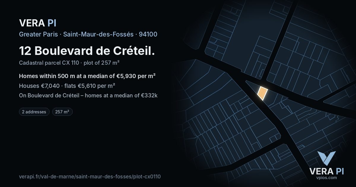 12 Boulevard de Créteil, Saint-Maur-des-Fossés at night – the plot lit, the parcels around coloured by the prices near them
