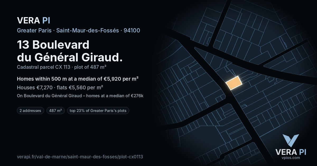 13 Boulevard du Général Giraud, Saint-Maur-des-Fossés at night – the plot lit, the parcels around coloured by the prices near them