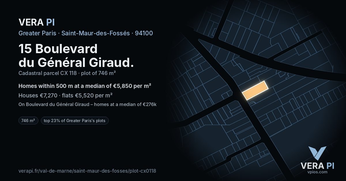 15 Boulevard du Général Giraud, Saint-Maur-des-Fossés at night – the plot lit, the parcels around coloured by the prices near them