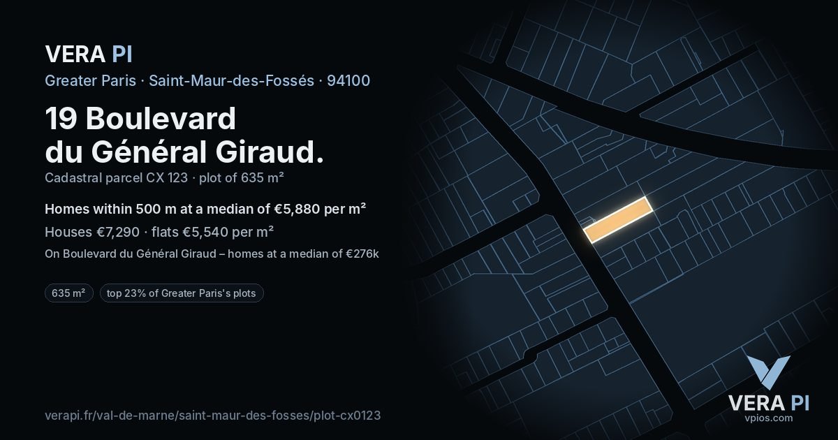 19 Boulevard du Général Giraud, Saint-Maur-des-Fossés at night – the plot lit, the parcels around coloured by the prices near them
