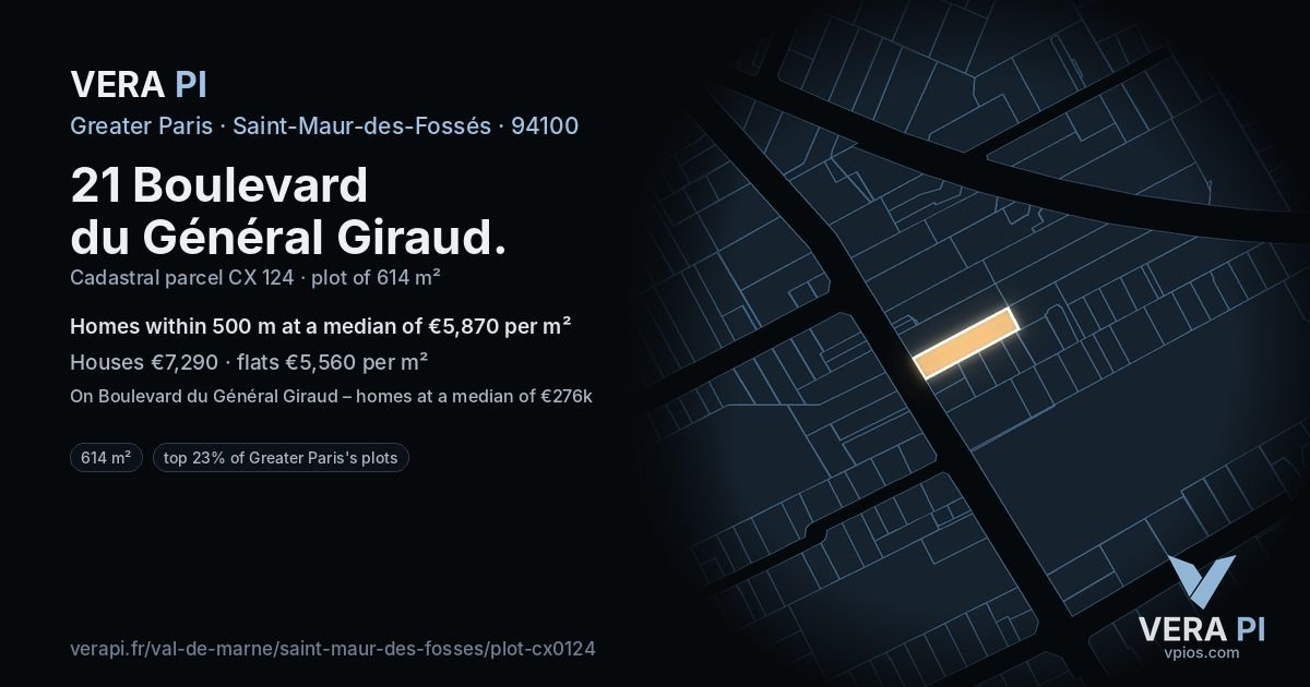 21 Boulevard du Général Giraud, Saint-Maur-des-Fossés at night – the plot lit, the parcels around coloured by the prices near them