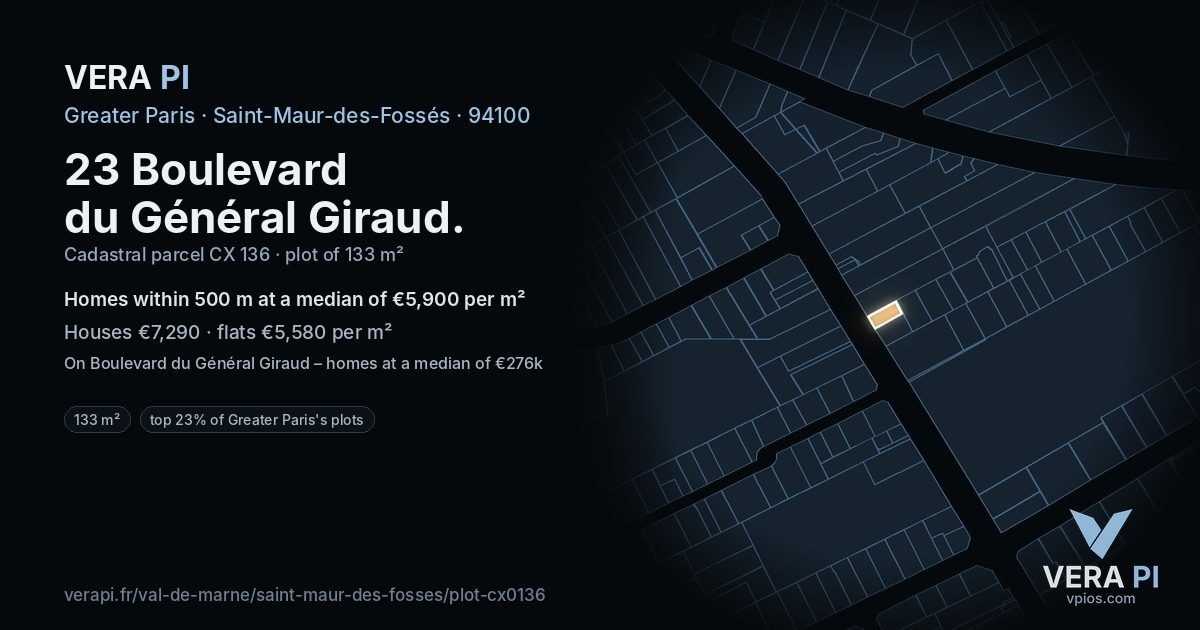 23 Boulevard du Général Giraud, Saint-Maur-des-Fossés at night – the plot lit, the parcels around coloured by the prices near them