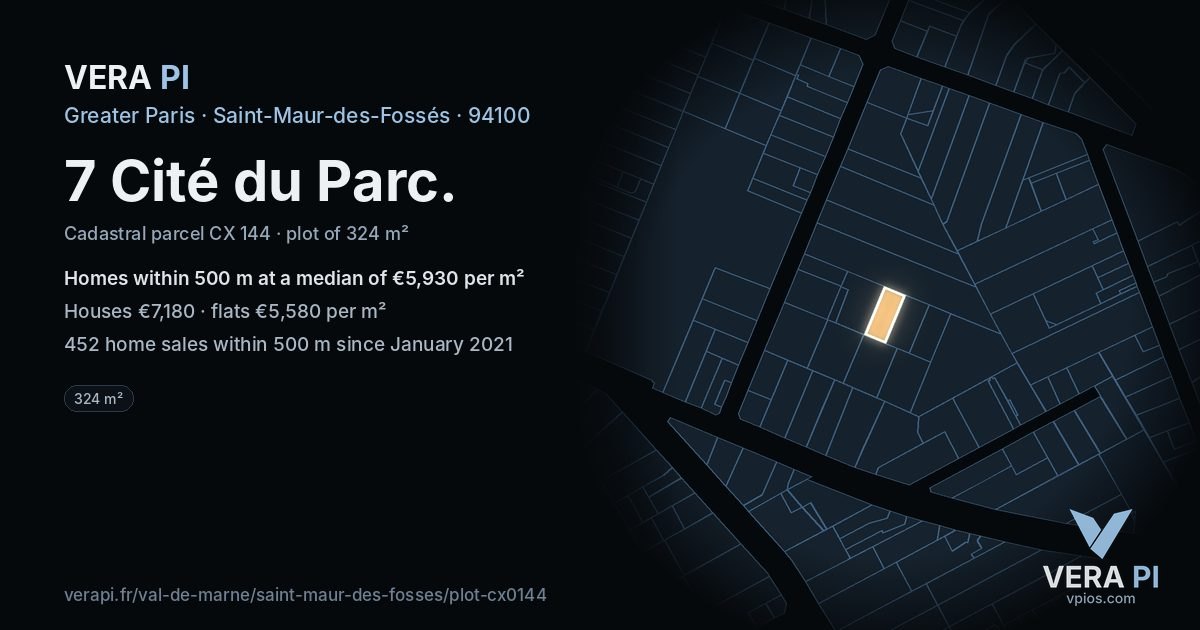 7 Cité du Parc, Saint-Maur-des-Fossés at night – the plot lit, the parcels around coloured by the prices near them