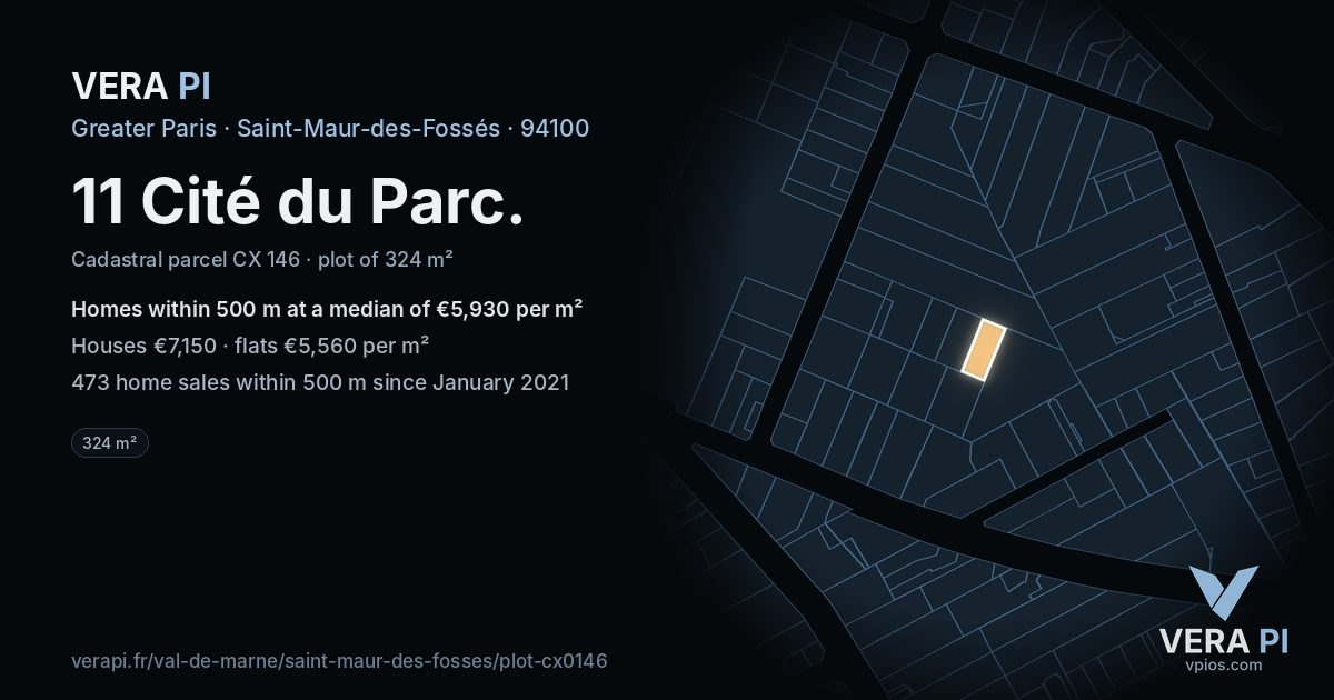 11 Cité du Parc, Saint-Maur-des-Fossés at night – the plot lit, the parcels around coloured by the prices near them
