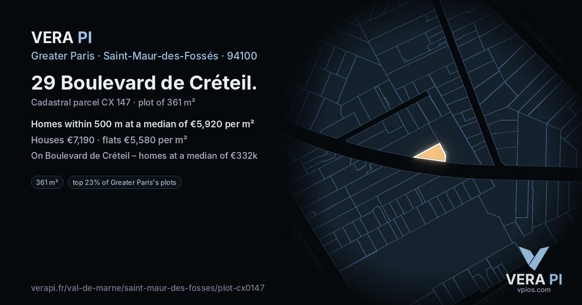 29 Boulevard de Créteil, Saint-Maur-des-Fossés at night – the plot lit, the parcels around coloured by the prices near them