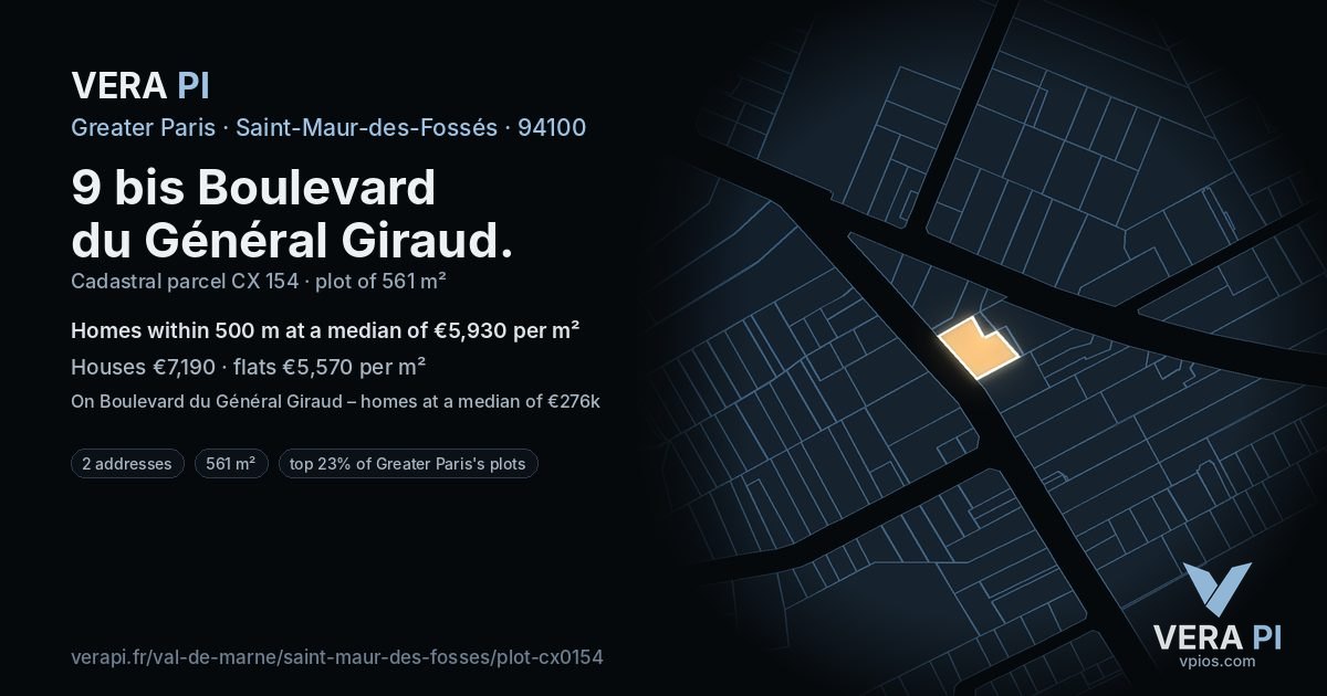 9 bis Boulevard du Général Giraud, Saint-Maur-des-Fossés at night – the plot lit, the parcels around coloured by the prices near them