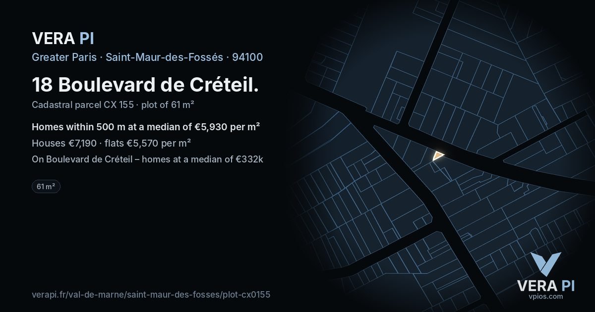 18 Boulevard de Créteil, Saint-Maur-des-Fossés at night – the plot lit, the parcels around coloured by the prices near them