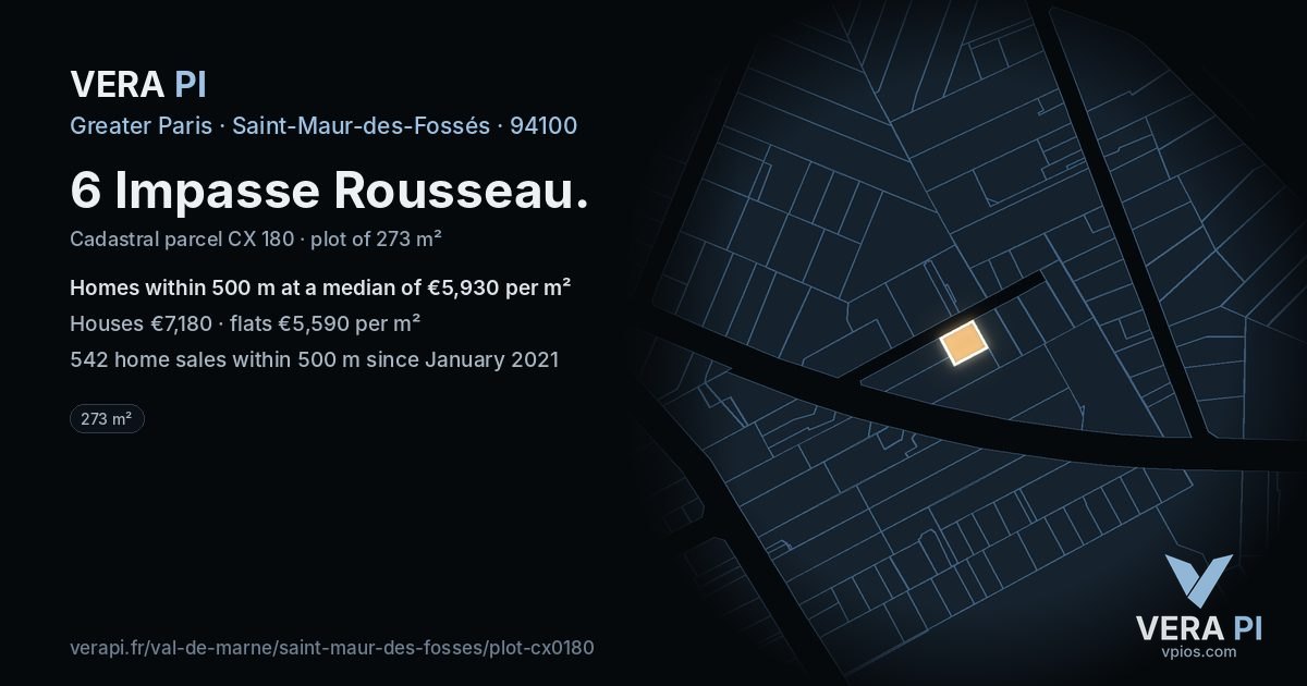 6 Impasse Rousseau, Saint-Maur-des-Fossés at night – the plot lit, the parcels around coloured by the prices near them