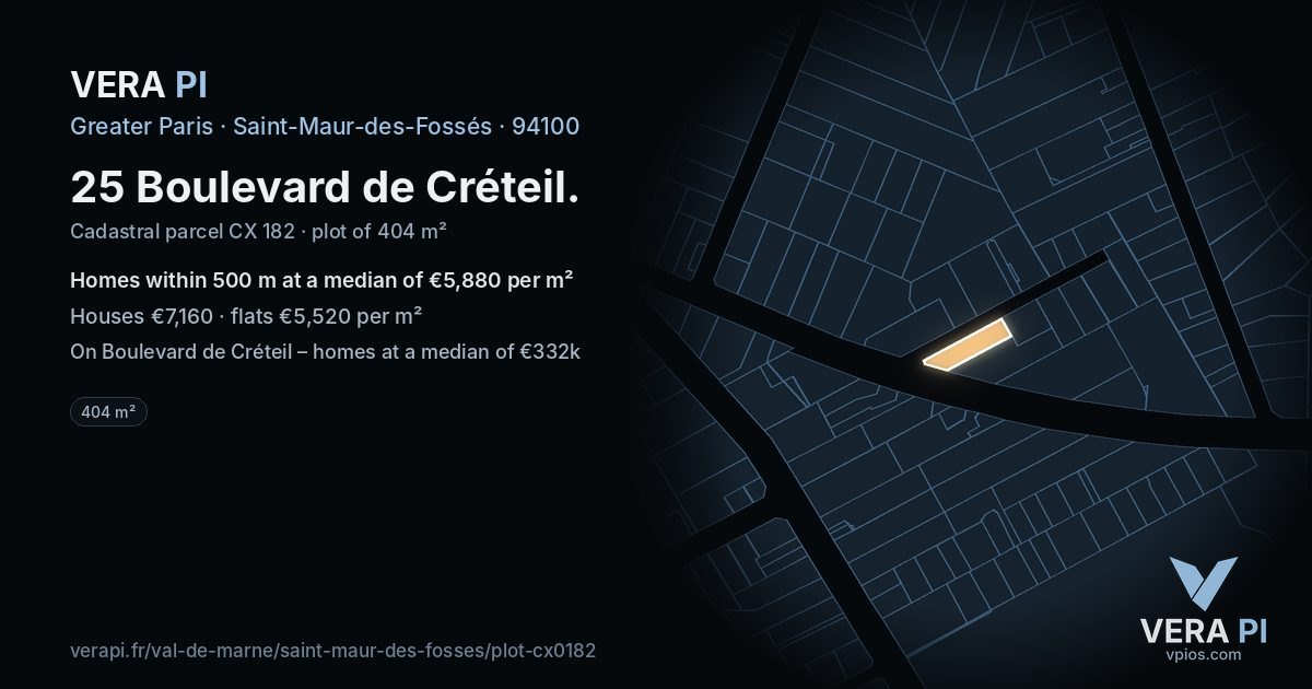 25 Boulevard de Créteil, Saint-Maur-des-Fossés at night – the plot lit, the parcels around coloured by the prices near them