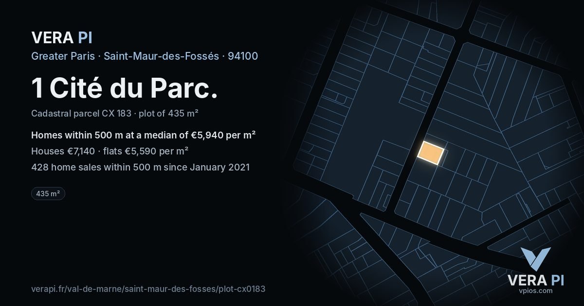 1 Cité du Parc, Saint-Maur-des-Fossés at night – the plot lit, the parcels around coloured by the prices near them