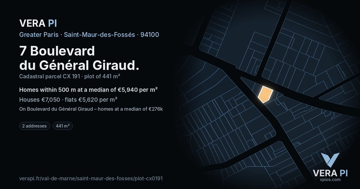 7 Boulevard du Général Giraud, Saint-Maur-des-Fossés at night – the plot lit, the parcels around coloured by the prices near them