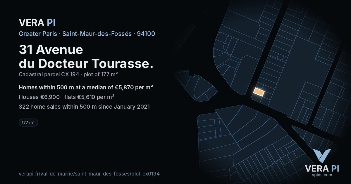 31 Avenue du Docteur Tourasse, Saint-Maur-des-Fossés at night – the plot lit, the parcels around coloured by the prices near them