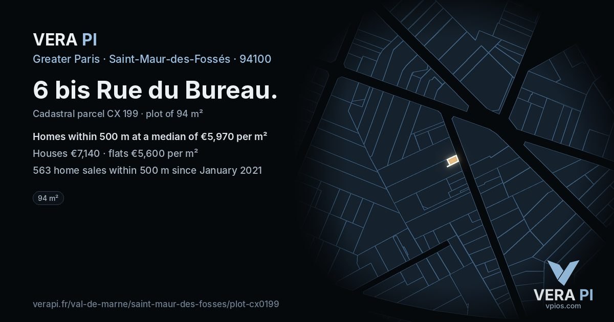 6 bis Rue du Bureau, Saint-Maur-des-Fossés at night – the plot lit, the parcels around coloured by the prices near them