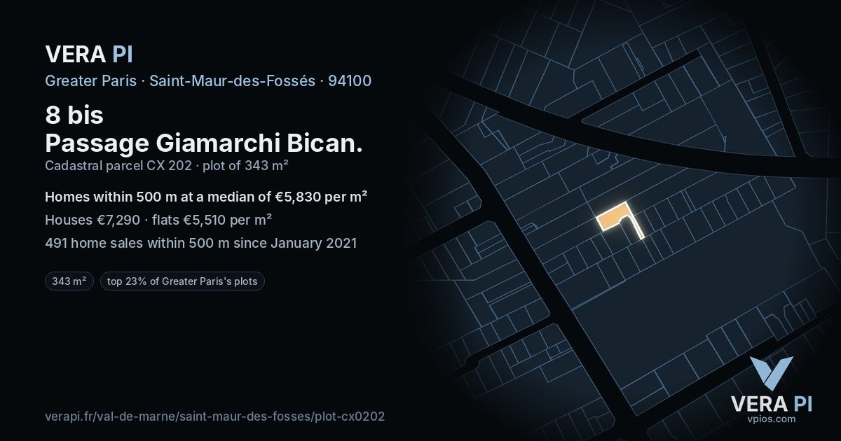 8 bis Passage Giamarchi Bican, Saint-Maur-des-Fossés at night – the plot lit, the parcels around coloured by the prices near them