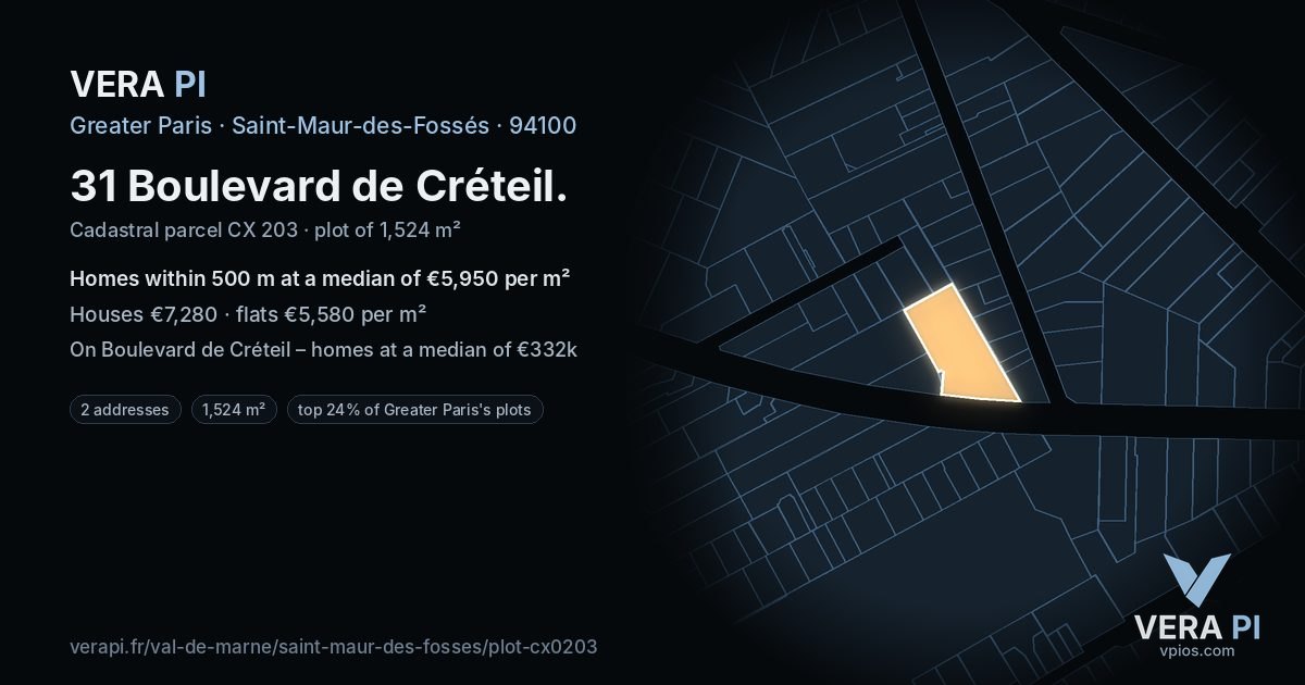 31 Boulevard de Créteil, Saint-Maur-des-Fossés at night – the plot lit, the parcels around coloured by the prices near them