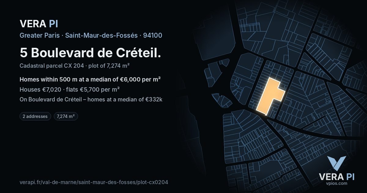 5 Boulevard de Créteil, Saint-Maur-des-Fossés at night – the plot lit, the parcels around coloured by the prices near them