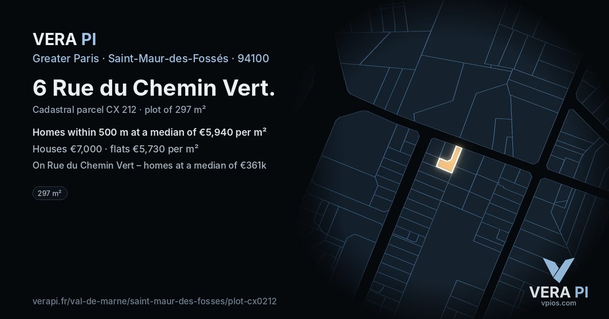 6 Rue du Chemin Vert, Saint-Maur-des-Fossés at night – the plot lit, the parcels around coloured by the prices near them