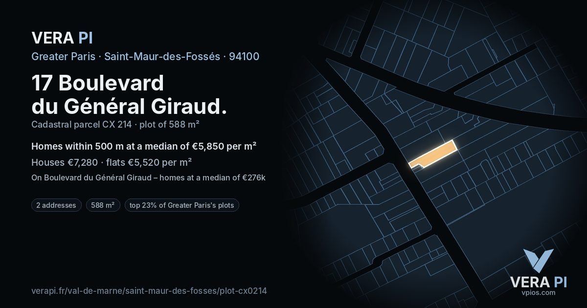 17 Boulevard du Général Giraud, Saint-Maur-des-Fossés at night – the plot lit, the parcels around coloured by the prices near them