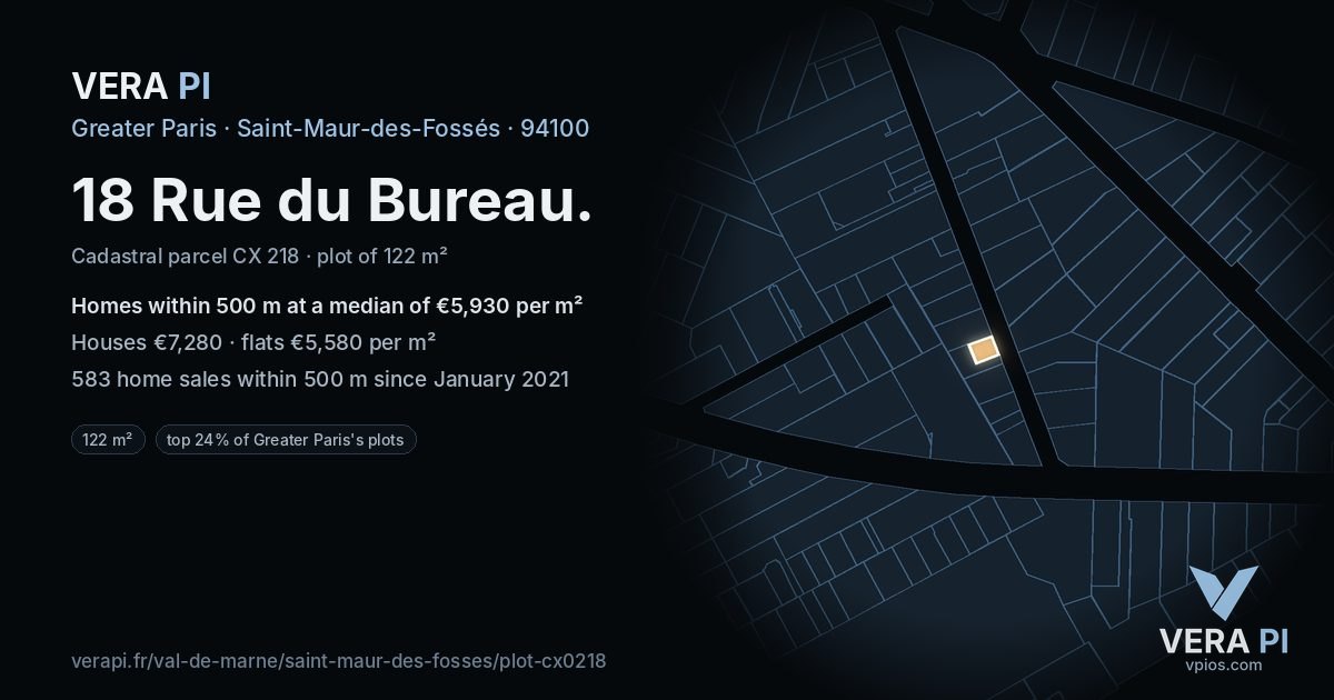 18 Rue du Bureau, Saint-Maur-des-Fossés at night – the plot lit, the parcels around coloured by the prices near them