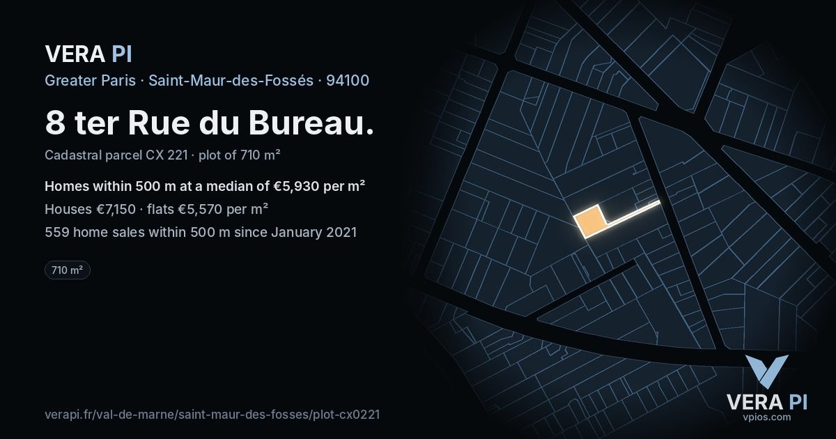 8 ter Rue du Bureau, Saint-Maur-des-Fossés at night – the plot lit, the parcels around coloured by the prices near them