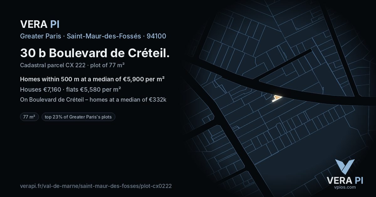 30 b Boulevard de Créteil, Saint-Maur-des-Fossés at night – the plot lit, the parcels around coloured by the prices near them
