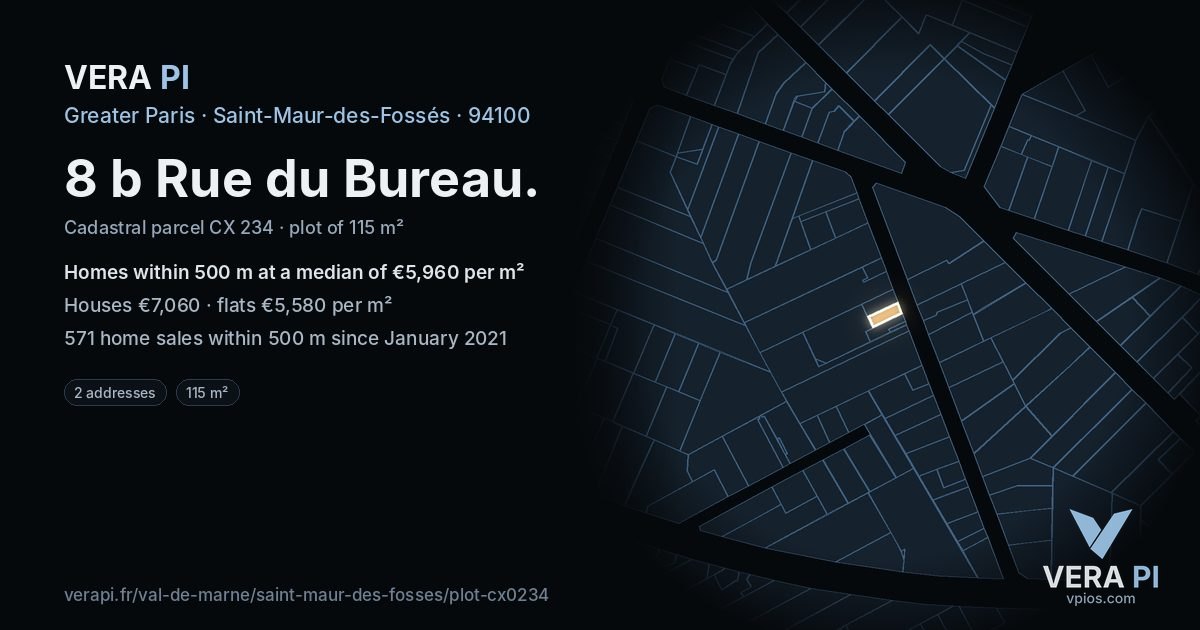 8 b Rue du Bureau, Saint-Maur-des-Fossés at night – the plot lit, the parcels around coloured by the prices near them