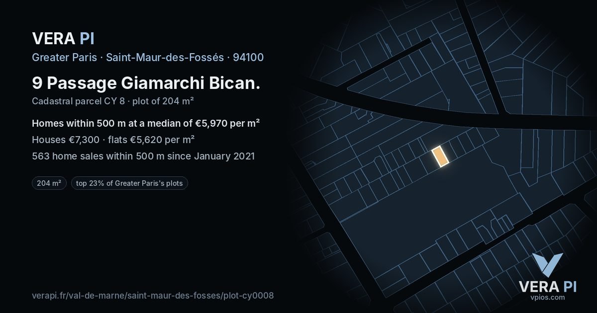 9 Passage Giamarchi Bican, Saint-Maur-des-Fossés at night – the plot lit, the parcels around coloured by the prices near them