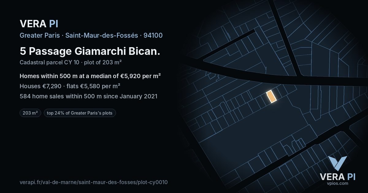 5 Passage Giamarchi Bican, Saint-Maur-des-Fossés at night – the plot lit, the parcels around coloured by the prices near them