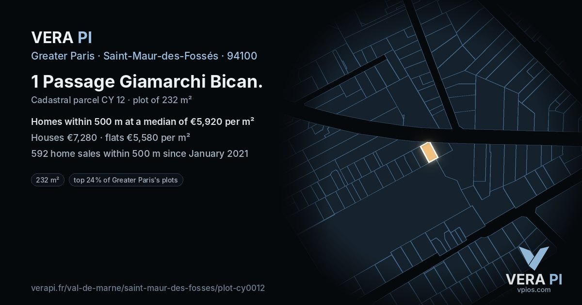 1 Passage Giamarchi Bican, Saint-Maur-des-Fossés at night – the plot lit, the parcels around coloured by the prices near them