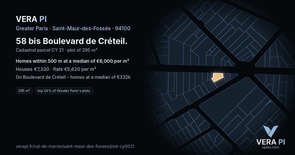 58 bis Boulevard de Créteil, Saint-Maur-des-Fossés at night – the plot lit, the parcels around coloured by the prices near them
