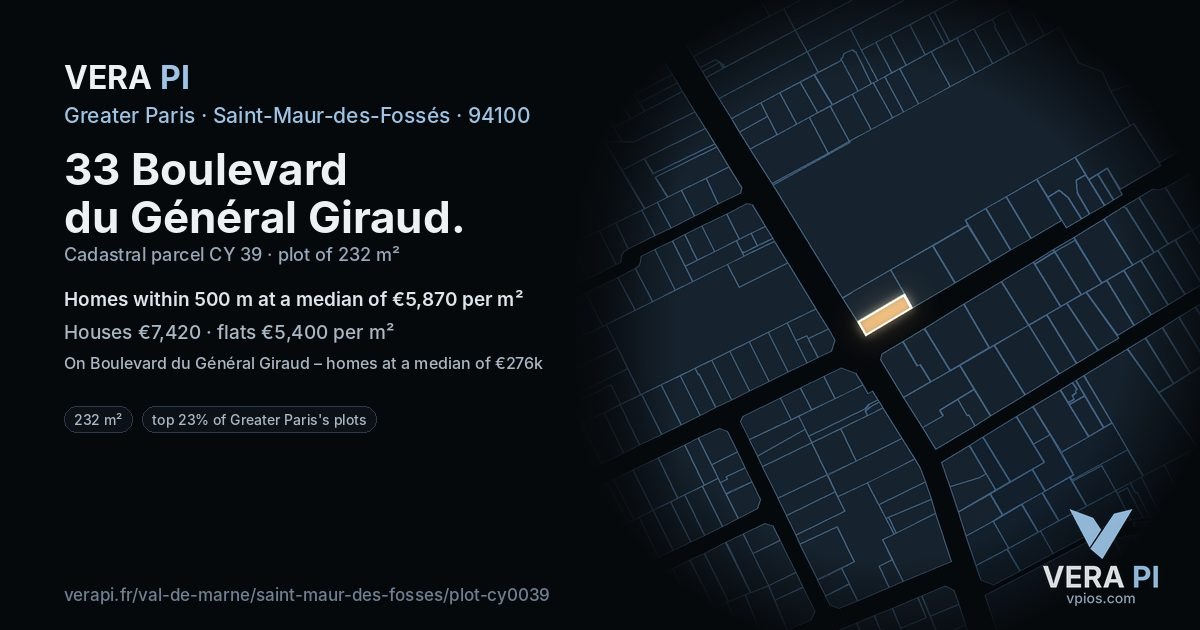 33 Boulevard du Général Giraud, Saint-Maur-des-Fossés at night – the plot lit, the parcels around coloured by the prices near them