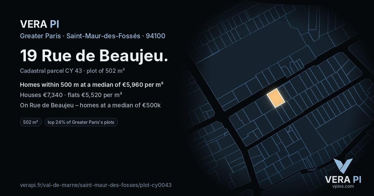 19 Rue de Beaujeu, Saint-Maur-des-Fossés at night – the plot lit, the parcels around coloured by the prices near them