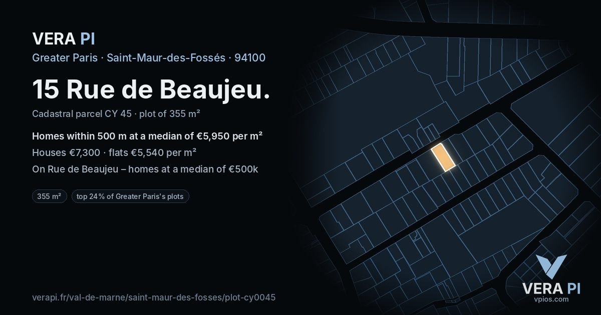 15 Rue de Beaujeu, Saint-Maur-des-Fossés at night – the plot lit, the parcels around coloured by the prices near them